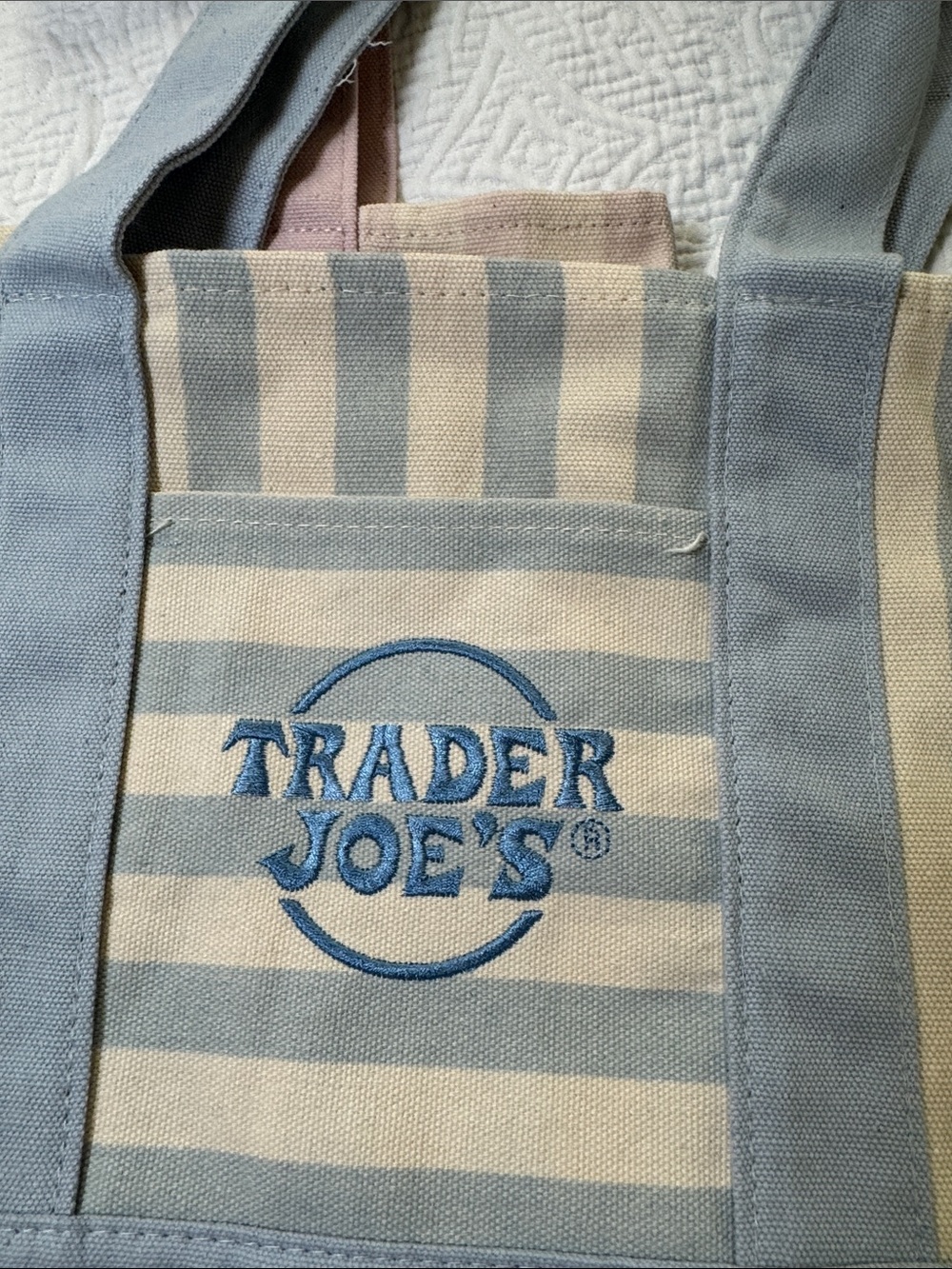 Trader Joe's NEW MINIs Pink and BLue Stripe and Blue Strip Canvas Tote Bags - Picture 3 of 6